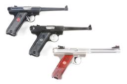 (M) THREE BOXED LIKE NEW RUGER SEMI-AUTOMATIC .22 PISTOLS