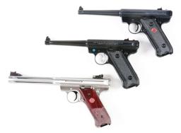 (M) THREE BOXED LIKE NEW RUGER SEMI-AUTOMATIC .22 PISTOLS