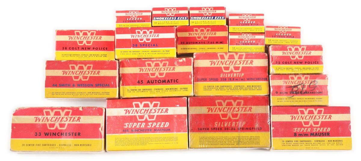 LOT OF 18 WINCHESTER RED AND YELLOW AMUNITION BOXES.