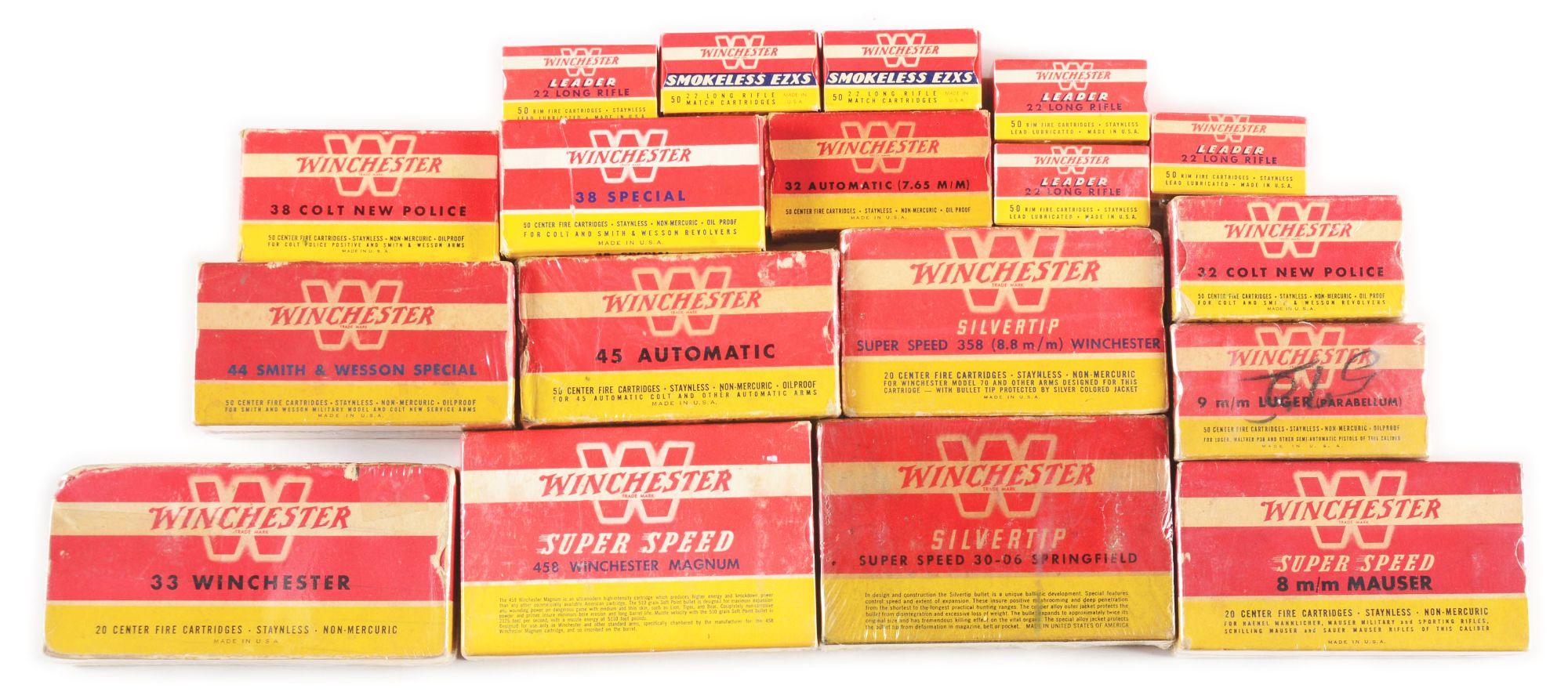 LOT OF 18 WINCHESTER RED AND YELLOW AMUNITION BOXES.