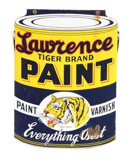 Lawrence Tiger Brand Paint Die Cut Porcelain Sign.