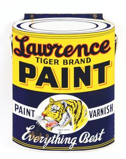 Lawrence Tiger Brand Paint Die Cut Porcelain Sign.