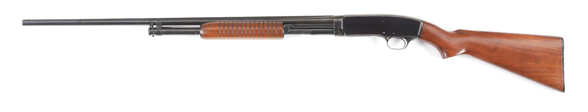(C) WINCHESTER MODEL 42 SLIDE ACTION SHOTGUN.