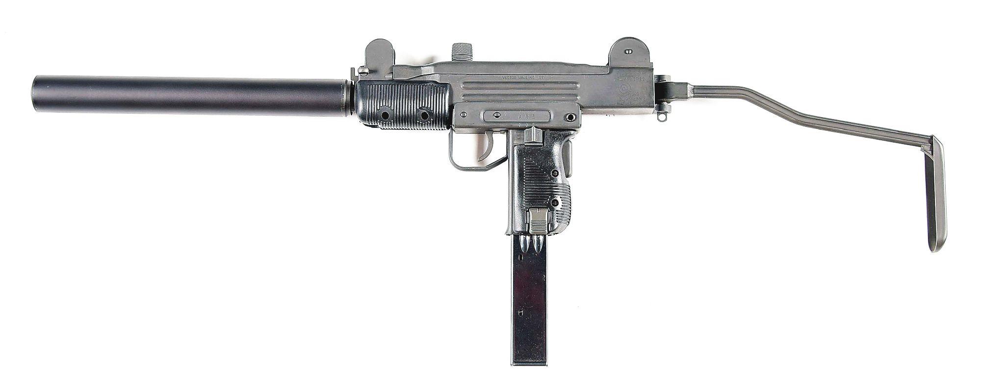 (N) GROUP INDUSTRIES MODEL HR 4332 MINI UZI SUBMACHINE-GUN WITH SUPPRESSOR.