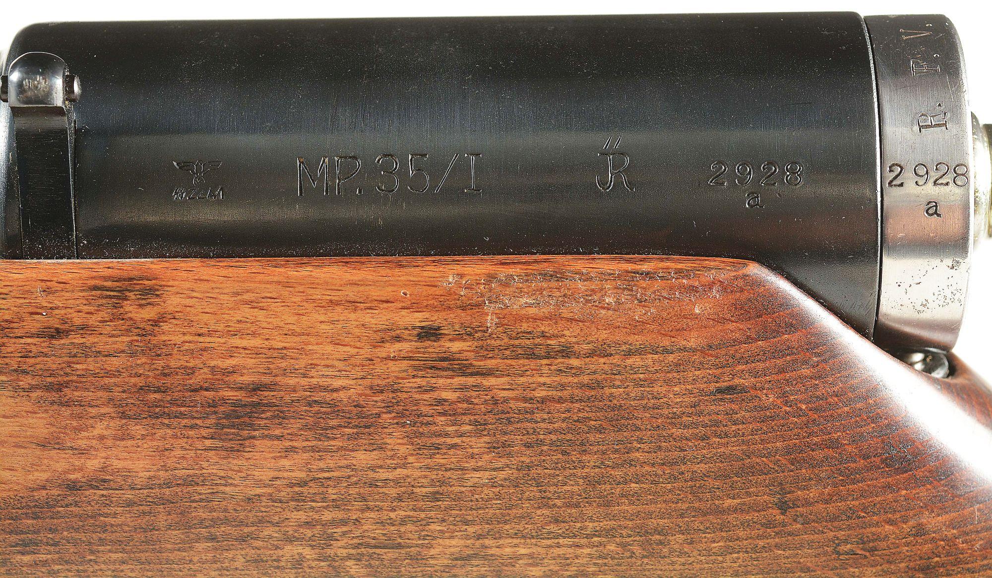 (N) ATTRACTIVE GERMAN FINANCE MINISTRY MARKED BERGMANN MP-35/I MACHINE GUN WITH ADDED SS MARKING (CU