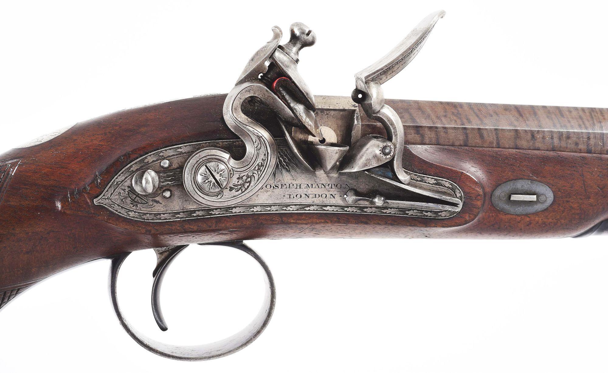 (A) A FINE CASED JOSEPH MANTON FLINTLOCK PISTOL.