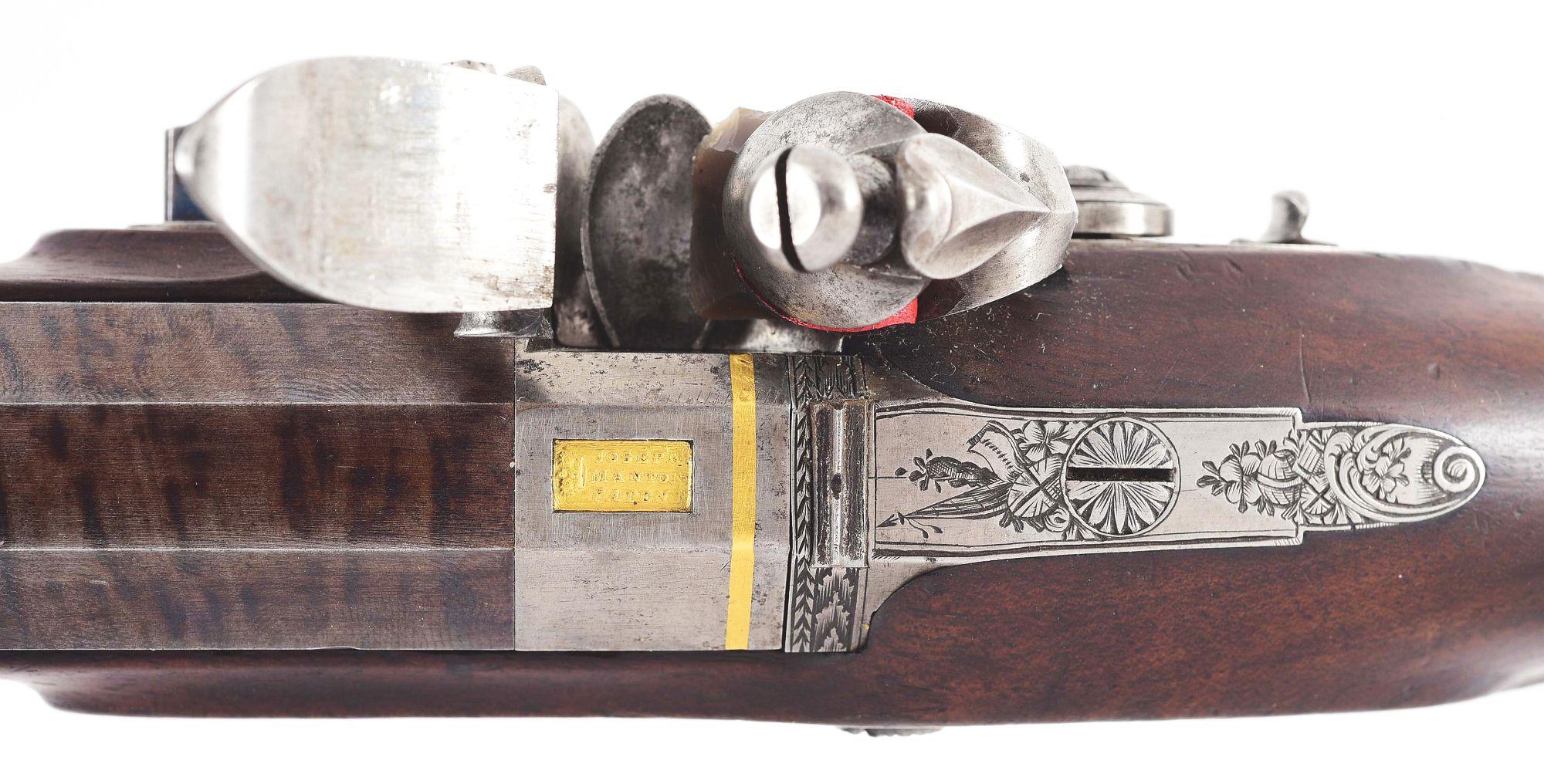 (A) A FINE CASED JOSEPH MANTON FLINTLOCK PISTOL.