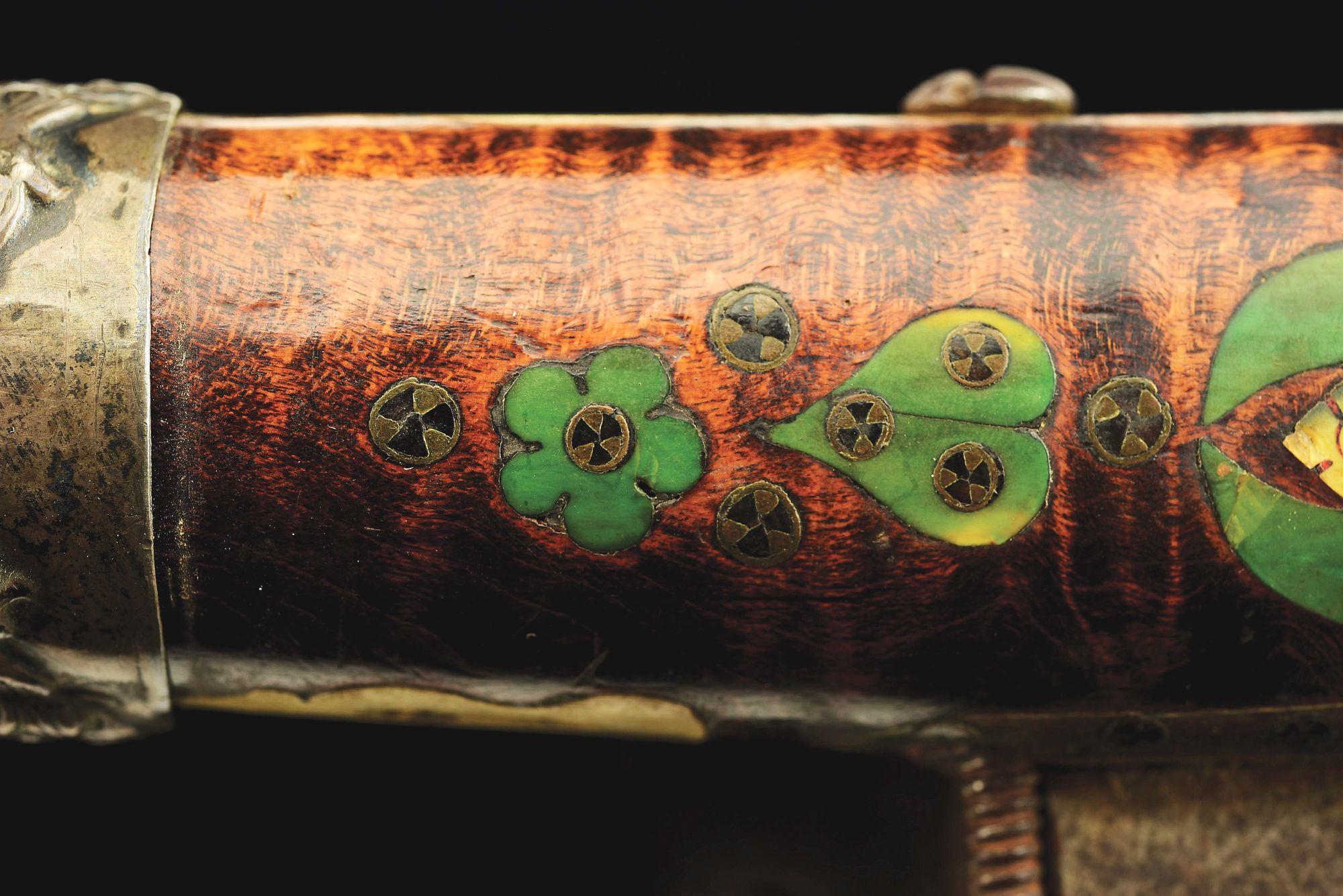 (A) AN ATTRACTIVE AND HIGHLY DECORATED CAUCASIAN MIQUELET LOCK RIFLE.