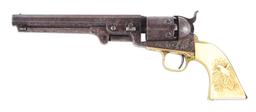 (A) ENGRAVED COLT 1851 NAVY .36 CALIBER PERCUSSION REVOLVER WITH IVORY GRIPS.