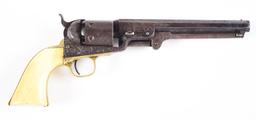 (A) ENGRAVED COLT 1851 NAVY .36 CALIBER PERCUSSION REVOLVER WITH IVORY GRIPS.
