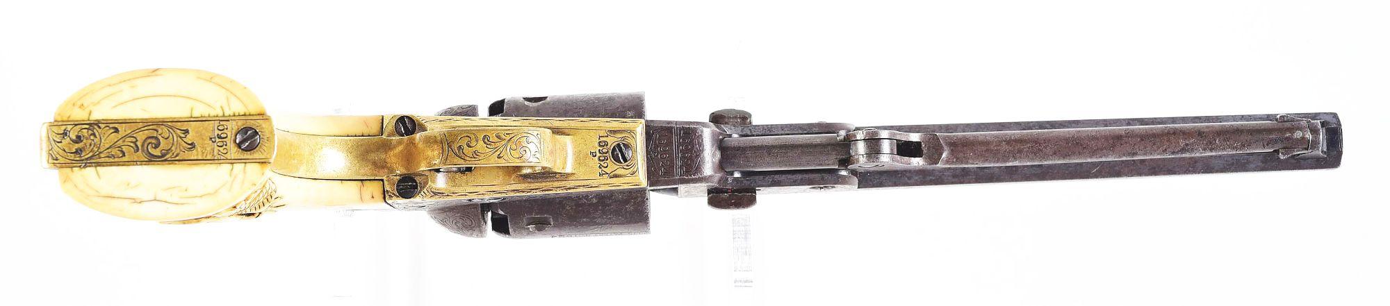 (A) ENGRAVED COLT 1851 NAVY .36 CALIBER PERCUSSION REVOLVER WITH IVORY GRIPS.