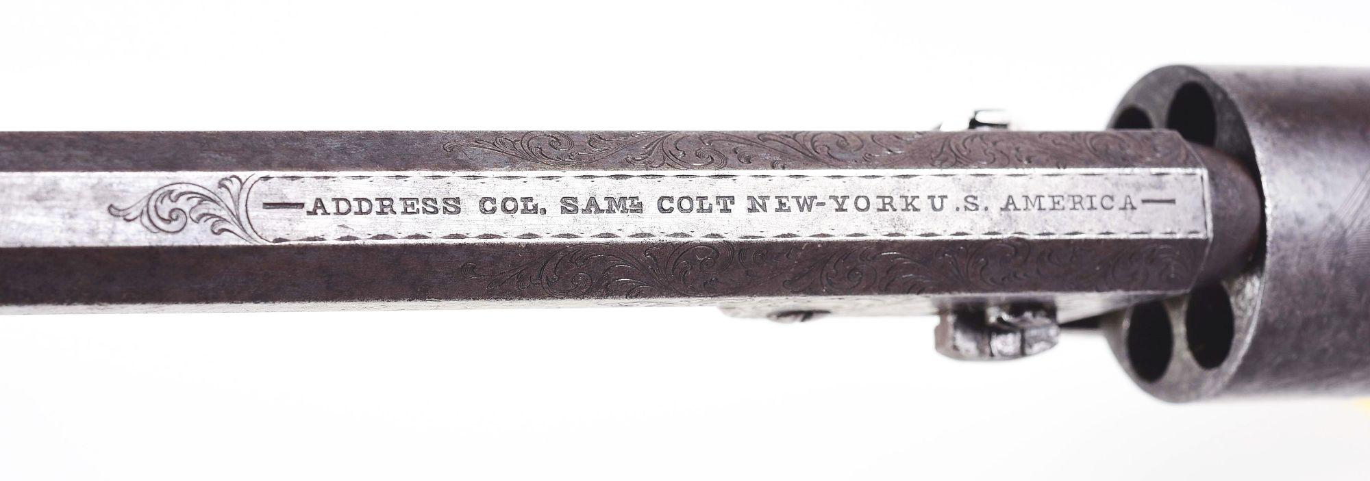 (A) ENGRAVED COLT 1851 NAVY .36 CALIBER PERCUSSION REVOLVER WITH IVORY GRIPS.