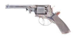 (A) ENGRAVED ADAMS & TRANTER PATENT .44 PERCUSSION REVOLVER WITH RETAILER CASE AND ACCESSORIES
