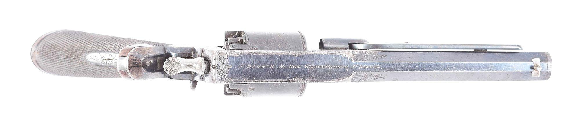 (A) ENGRAVED ADAMS & TRANTER PATENT .44 PERCUSSION REVOLVER WITH RETAILER CASE AND ACCESSORIES