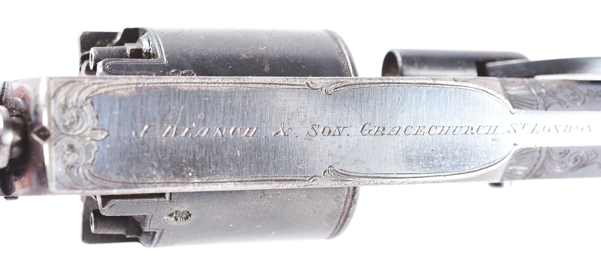 (A) ENGRAVED ADAMS & TRANTER PATENT .44 PERCUSSION REVOLVER WITH RETAILER CASE AND ACCESSORIES