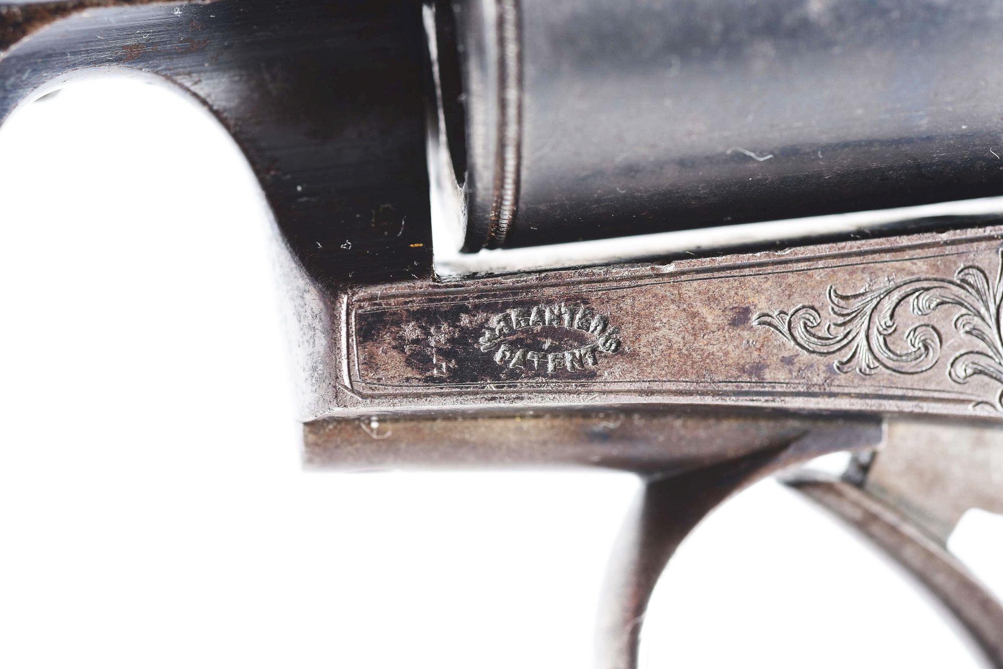 (A) ENGRAVED ADAMS & TRANTER PATENT .44 PERCUSSION REVOLVER WITH RETAILER CASE AND ACCESSORIES