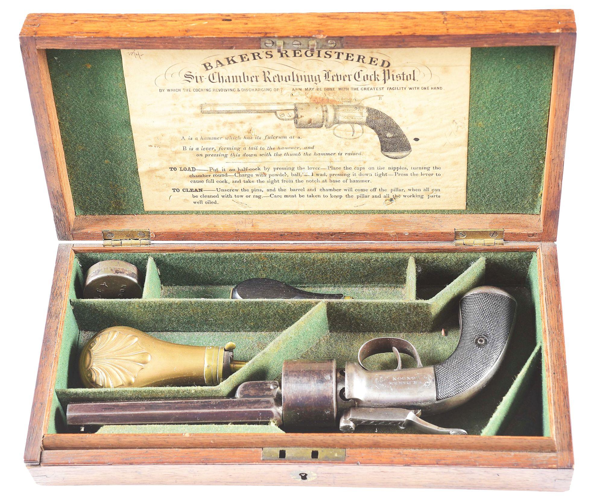 (A) T.K. BAKER BAR HAMMER .44 PERCUSSION REVOLVER WITH CASE
