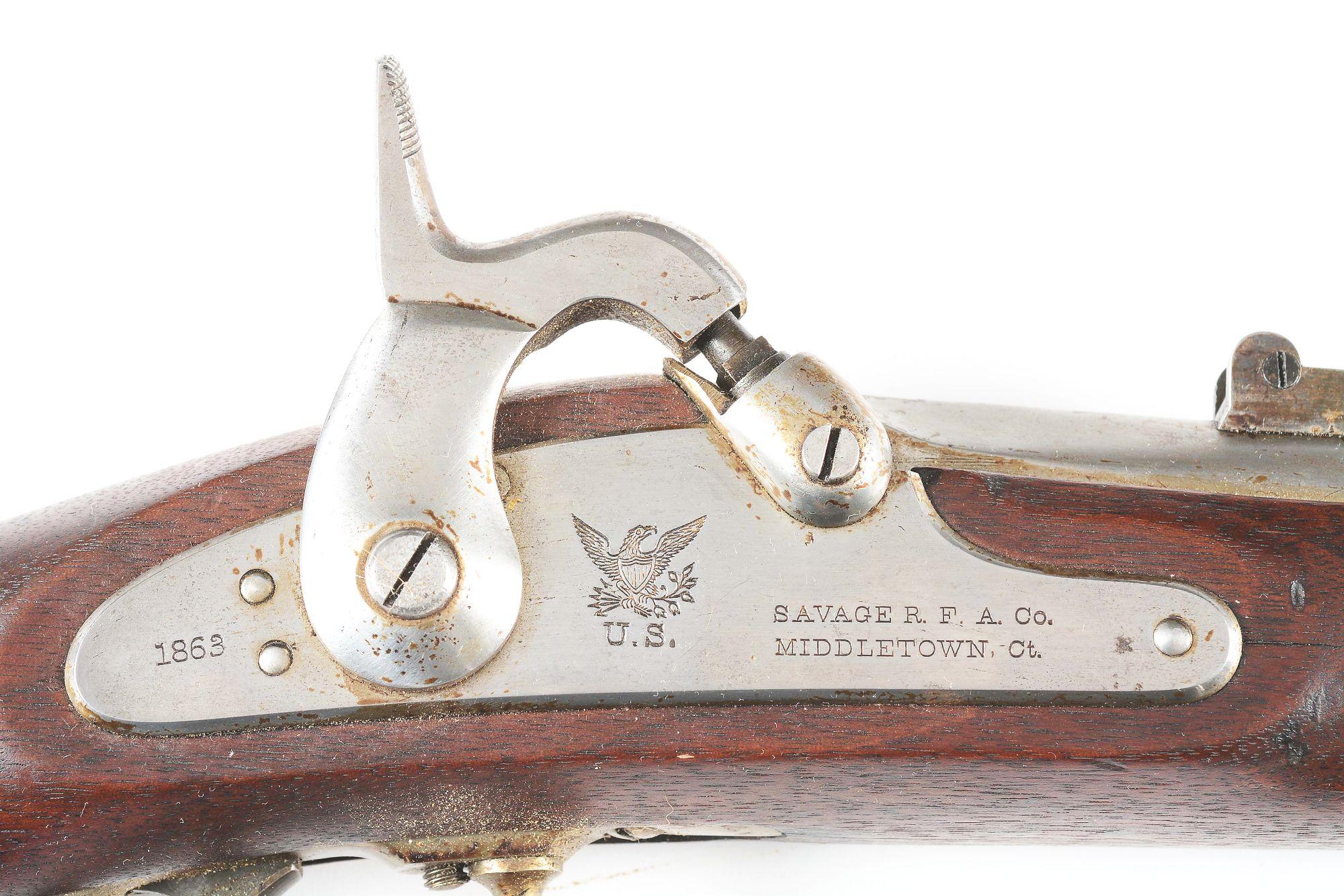 (A) FINE SAVAGE MODEL 1861 .58 CALIBER NEW JERSEY CONTRACT RIFLED MUSKET DATED 1863.