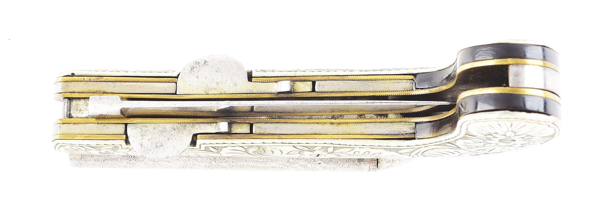 (A) ELABORATE .36 CALIBER DOUBLE BARRELED KNIFE PISTOL WITH CASE.