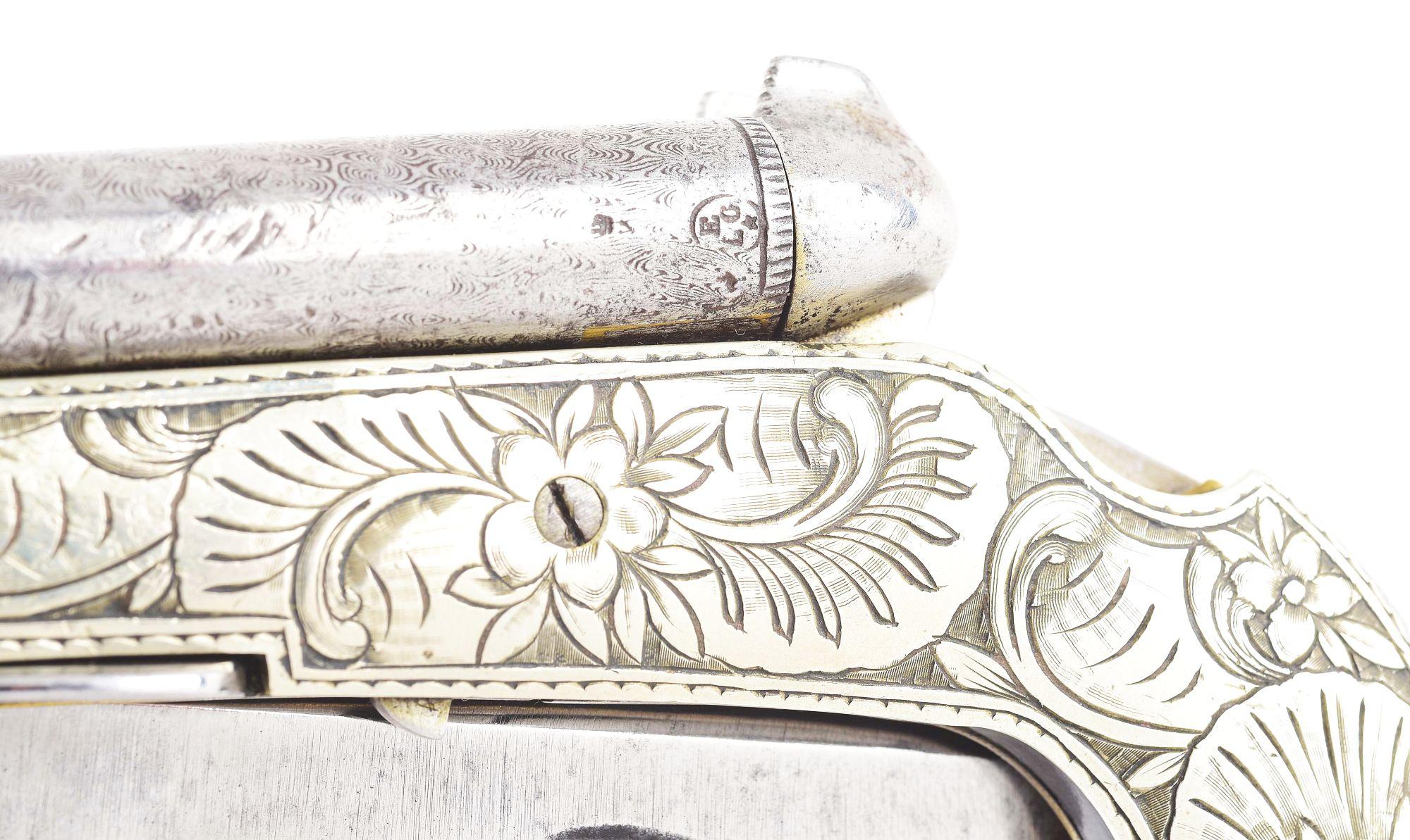 (A) ELABORATE .36 CALIBER DOUBLE BARRELED KNIFE PISTOL WITH CASE.