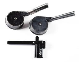 LOT OF 3: TWO P.08 SNAIL DRUM MAGAZINES, ONE WITH MP-18 ADAPTER & ONE REPRODUCTION SNAIL DRUM LOADER