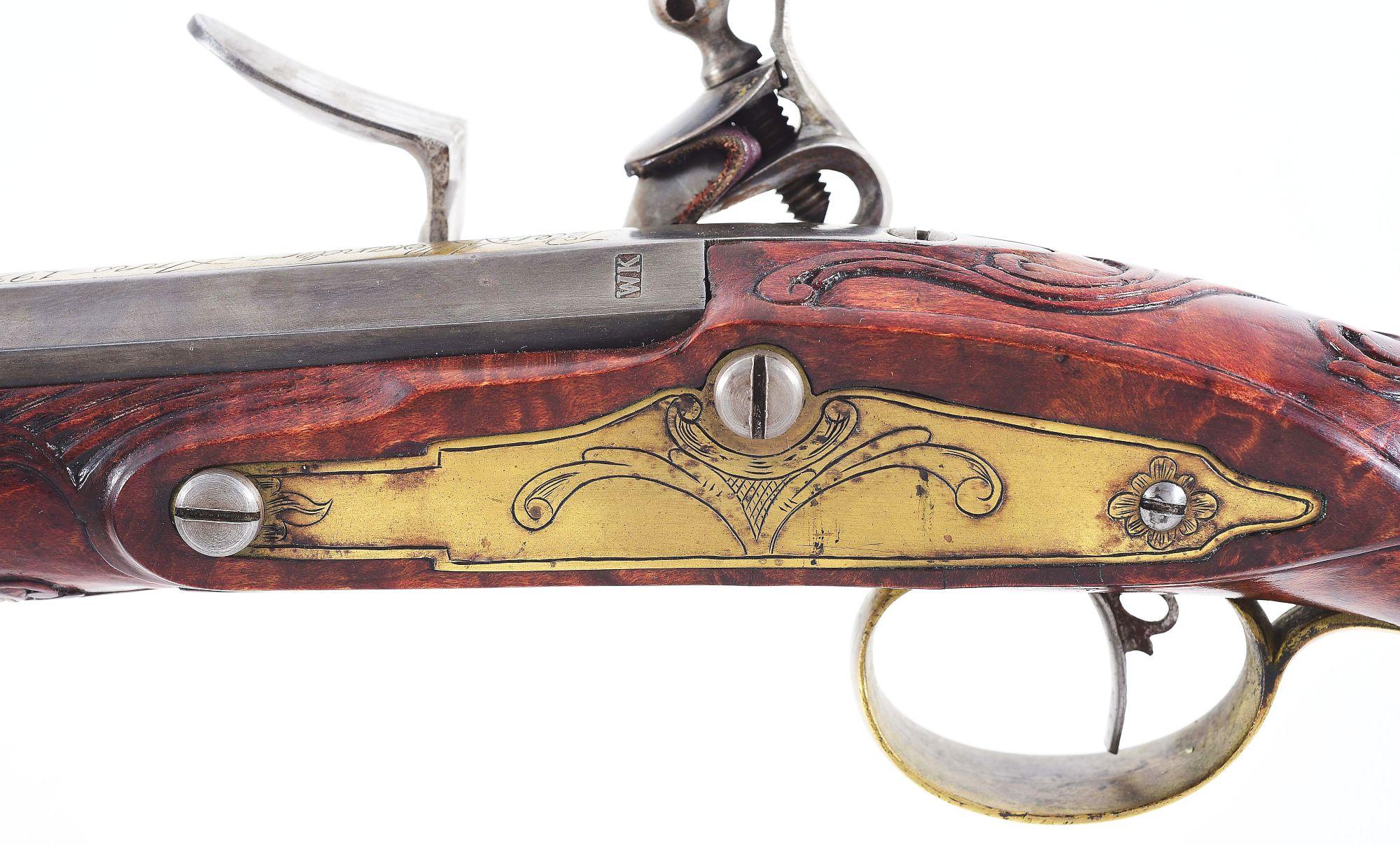 (A) FINE CONTEMPORARY FLINTLOCK KENTUCKY PISTOL BY PETER ALEXANDER DATED 1995.