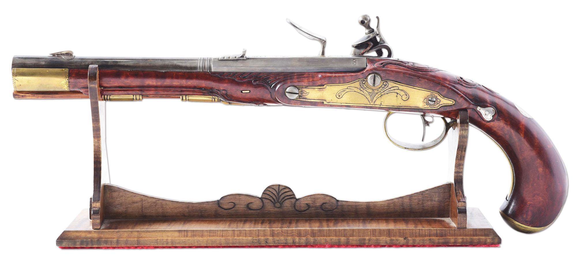 (A) FINE CONTEMPORARY FLINTLOCK KENTUCKY PISTOL BY PETER ALEXANDER DATED 1995.