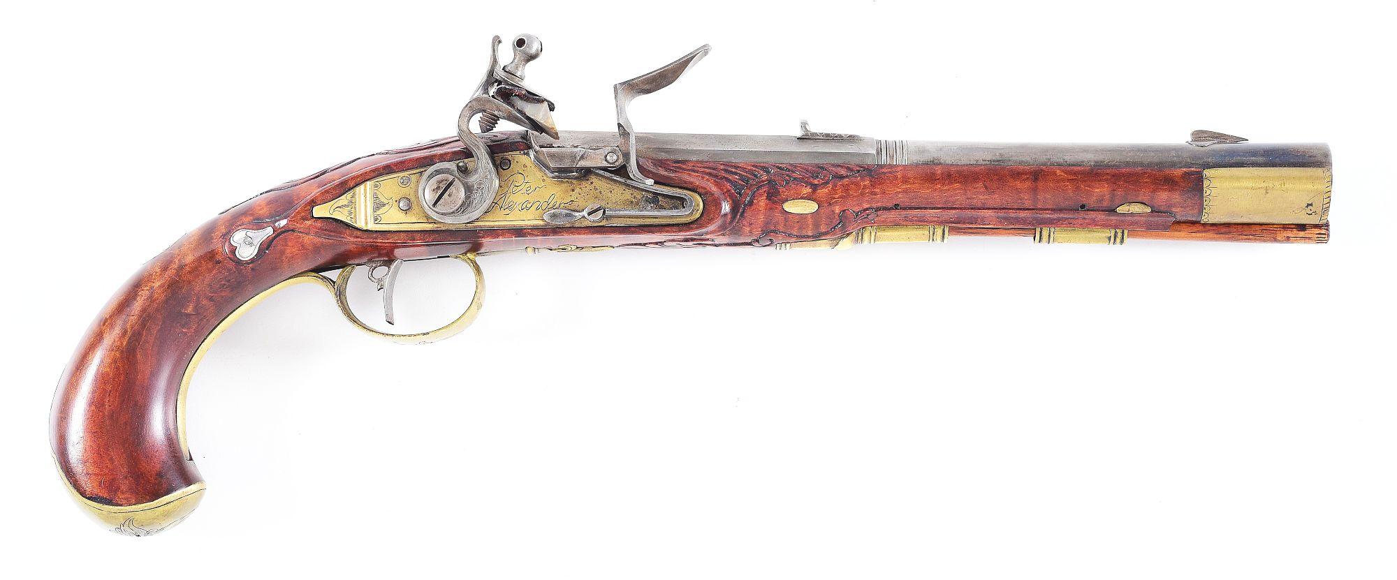 (A) FINE CONTEMPORARY FLINTLOCK KENTUCKY PISTOL BY PETER ALEXANDER DATED 1995.