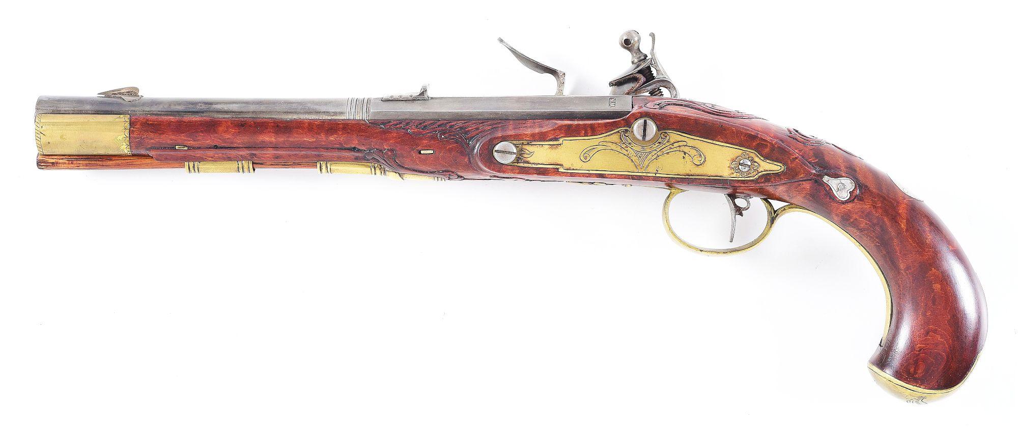 (A) FINE CONTEMPORARY FLINTLOCK KENTUCKY PISTOL BY PETER ALEXANDER DATED 1995.