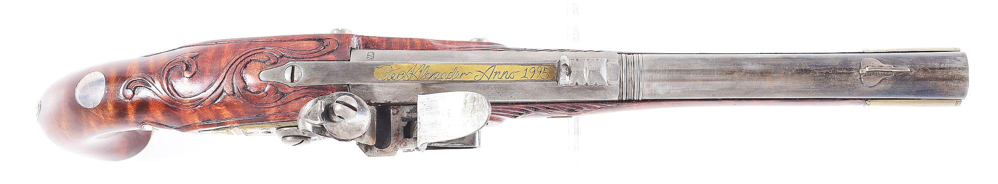 (A) FINE CONTEMPORARY FLINTLOCK KENTUCKY PISTOL BY PETER ALEXANDER DATED 1995.