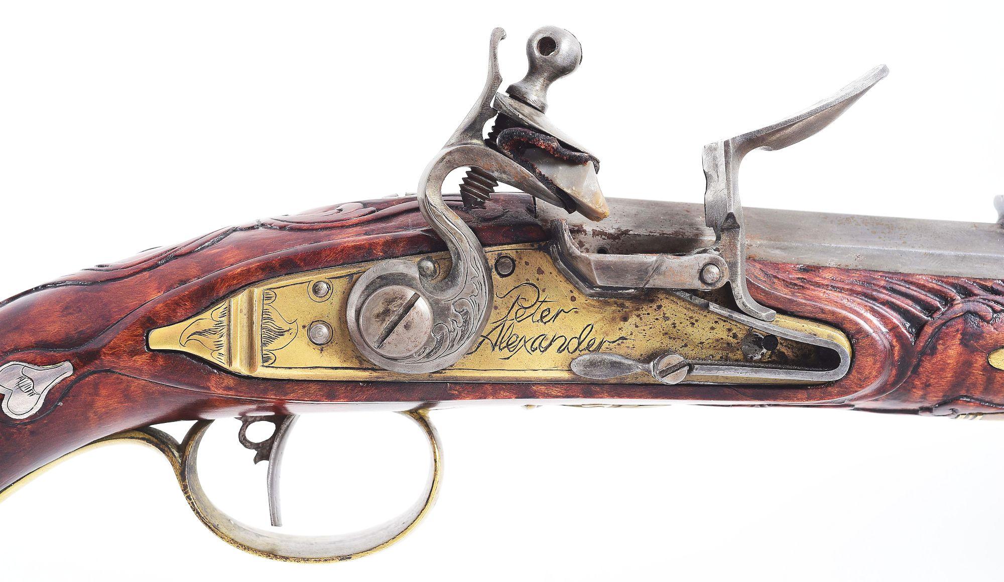 (A) FINE CONTEMPORARY FLINTLOCK KENTUCKY PISTOL BY PETER ALEXANDER DATED 1995.