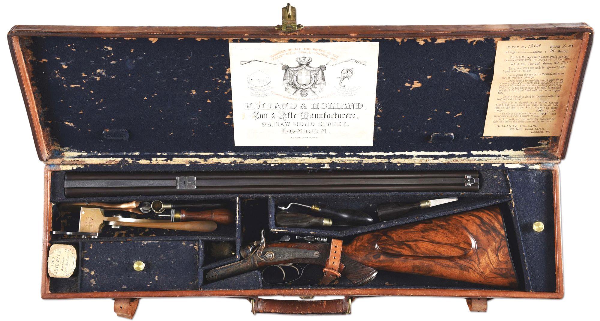 (A) RARE & BEAUTIFUL HOLLAND AND HOLLAND HAMMER .40-60 COLT DOUBLE RIFLE WITH TANG APERTURE SIGHT AN