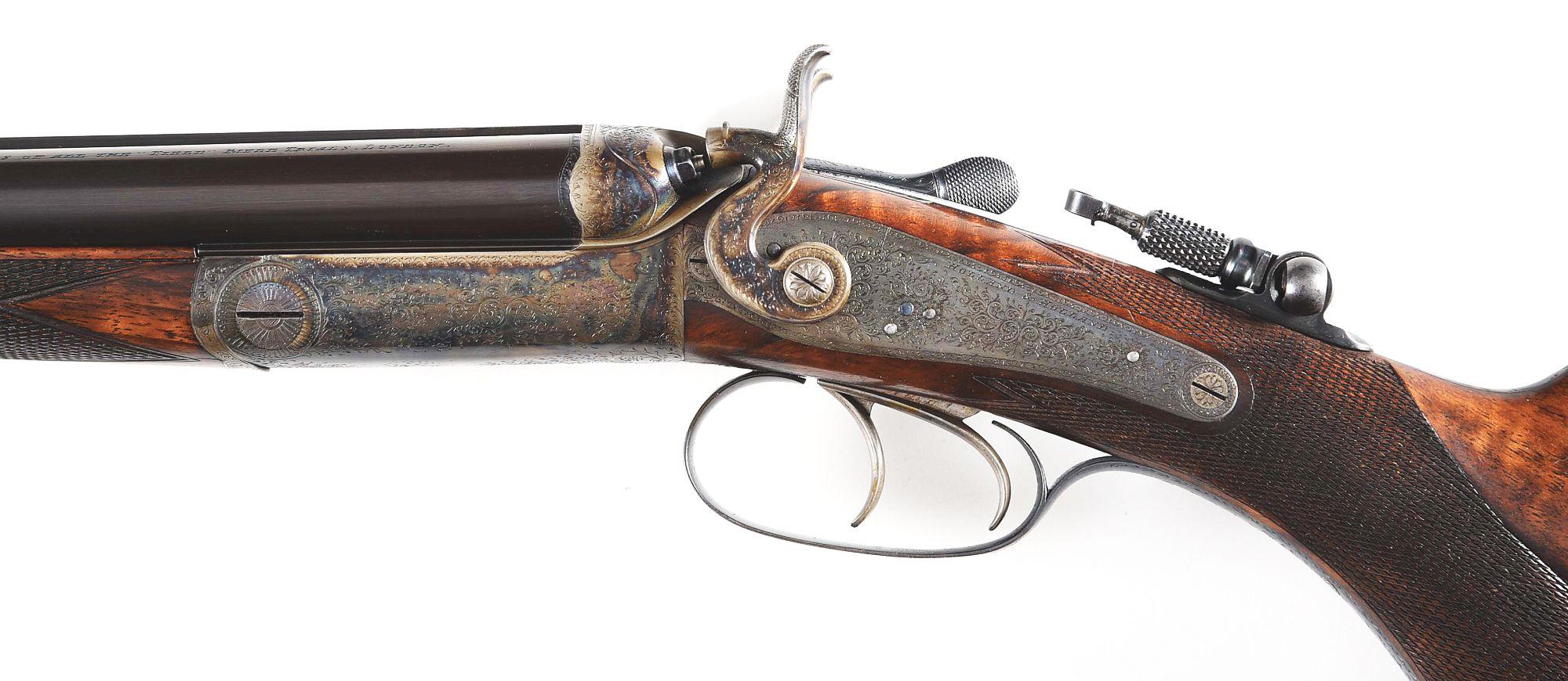 (A) RARE & BEAUTIFUL HOLLAND AND HOLLAND HAMMER .40-60 COLT DOUBLE RIFLE WITH TANG APERTURE SIGHT AN