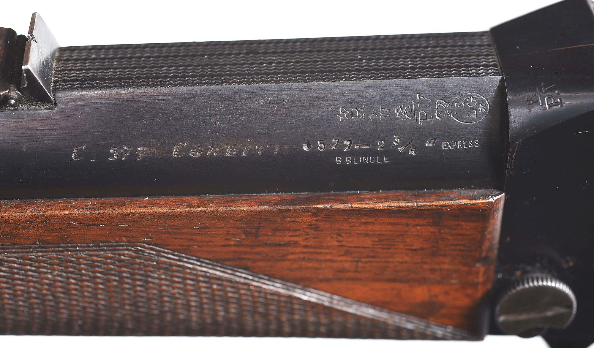 (C) A.D. JANSEN MARTINI-HENRY .577 CORDITE SINGLE SHOT BREECH-LOADING RIFLE WITH TWO BOXES OF .577 N