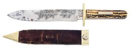 EDWARD BARNES & SONS "US" HUNTERS COMPANION BOWIE KNIFE WITH SHEATH.