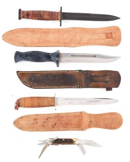 LOT OF 4: US WWII FIGHTING KNIVES AND US ARMY POCKET KNIFE