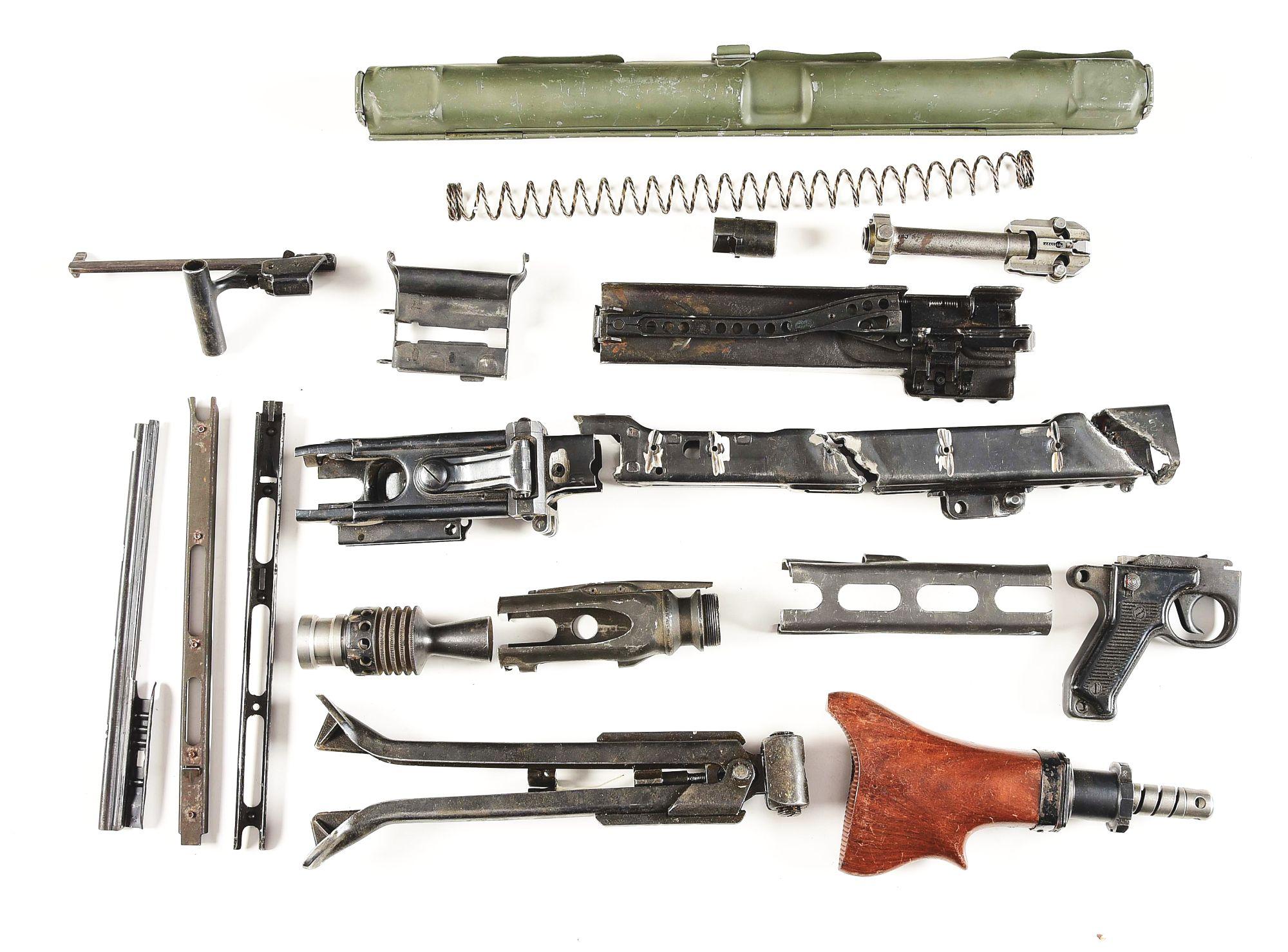 MG-42 MACHINE GUN PARTS KIT WITH TASTEFULLY CUT RECEIVER PIECES.