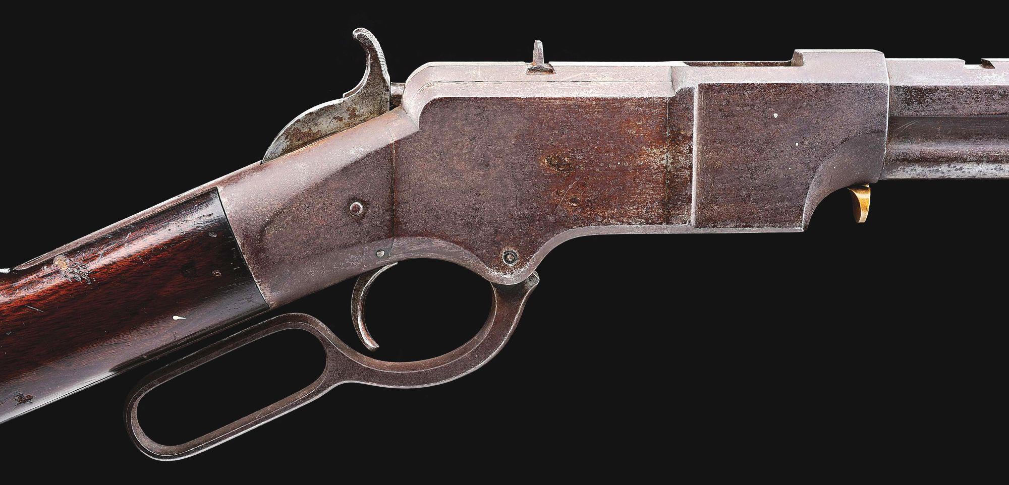 (A) DESIRABLE HENRY IRON FRAME LEVER ACTION RIFLE.