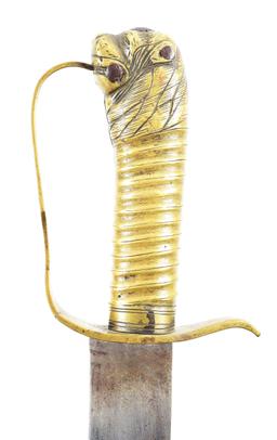 AMERICAN RE-HILTED LION POMMEL SABER WITH SCABBARD.