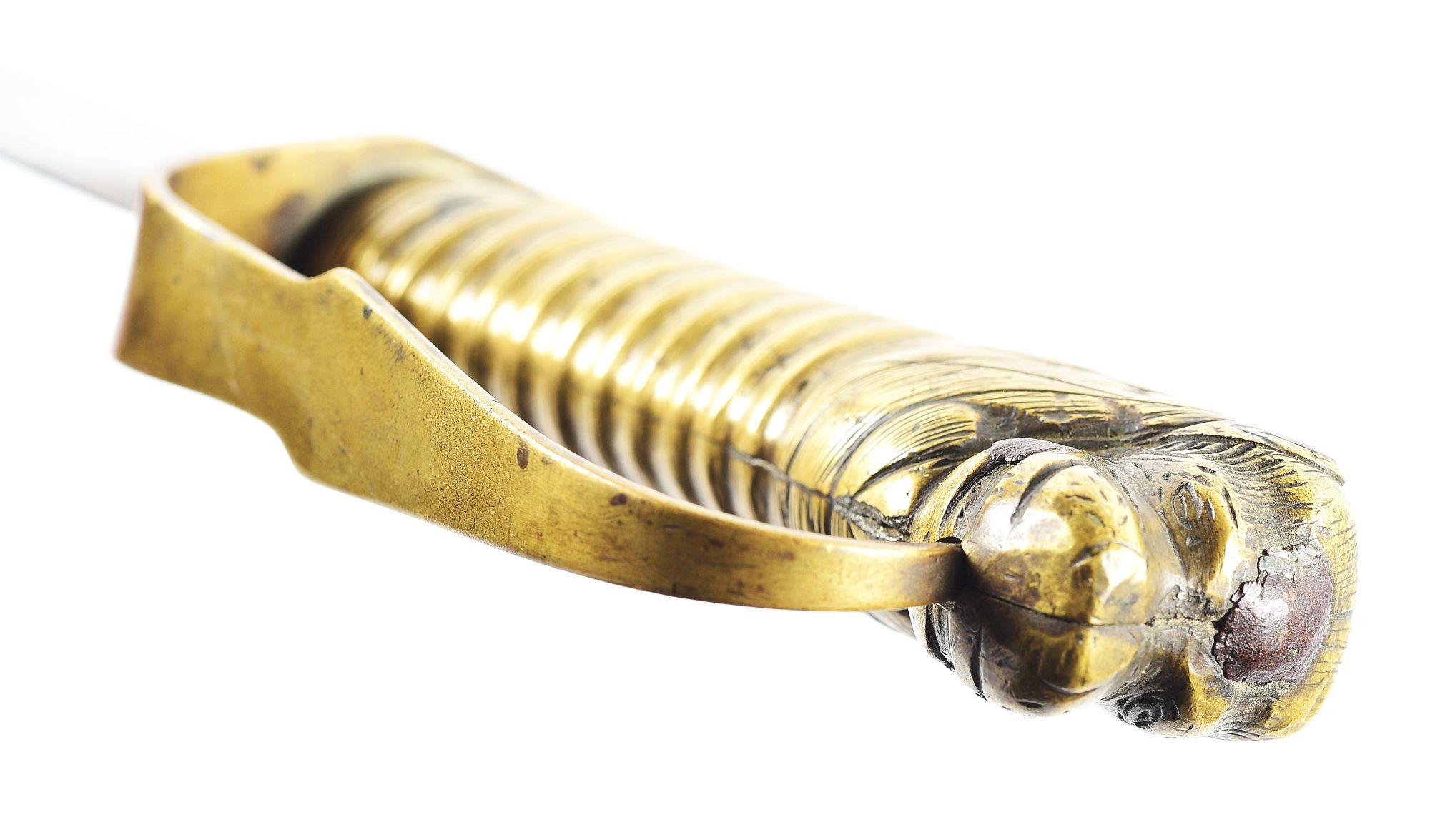 AMERICAN RE-HILTED LION POMMEL SABER WITH SCABBARD.