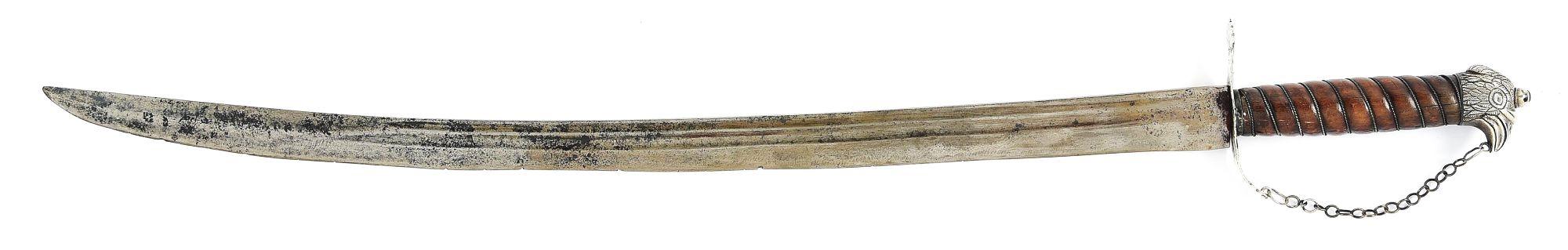 DOCUMENTED ROBERT WEBB HALLMARKED SILVER HILTED SWORD WITH BALTIMORE STYLE EAGLE HEAD POMMEL.