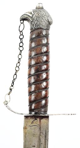 DOCUMENTED ROBERT WEBB HALLMARKED SILVER HILTED SWORD WITH BALTIMORE STYLE EAGLE HEAD POMMEL.