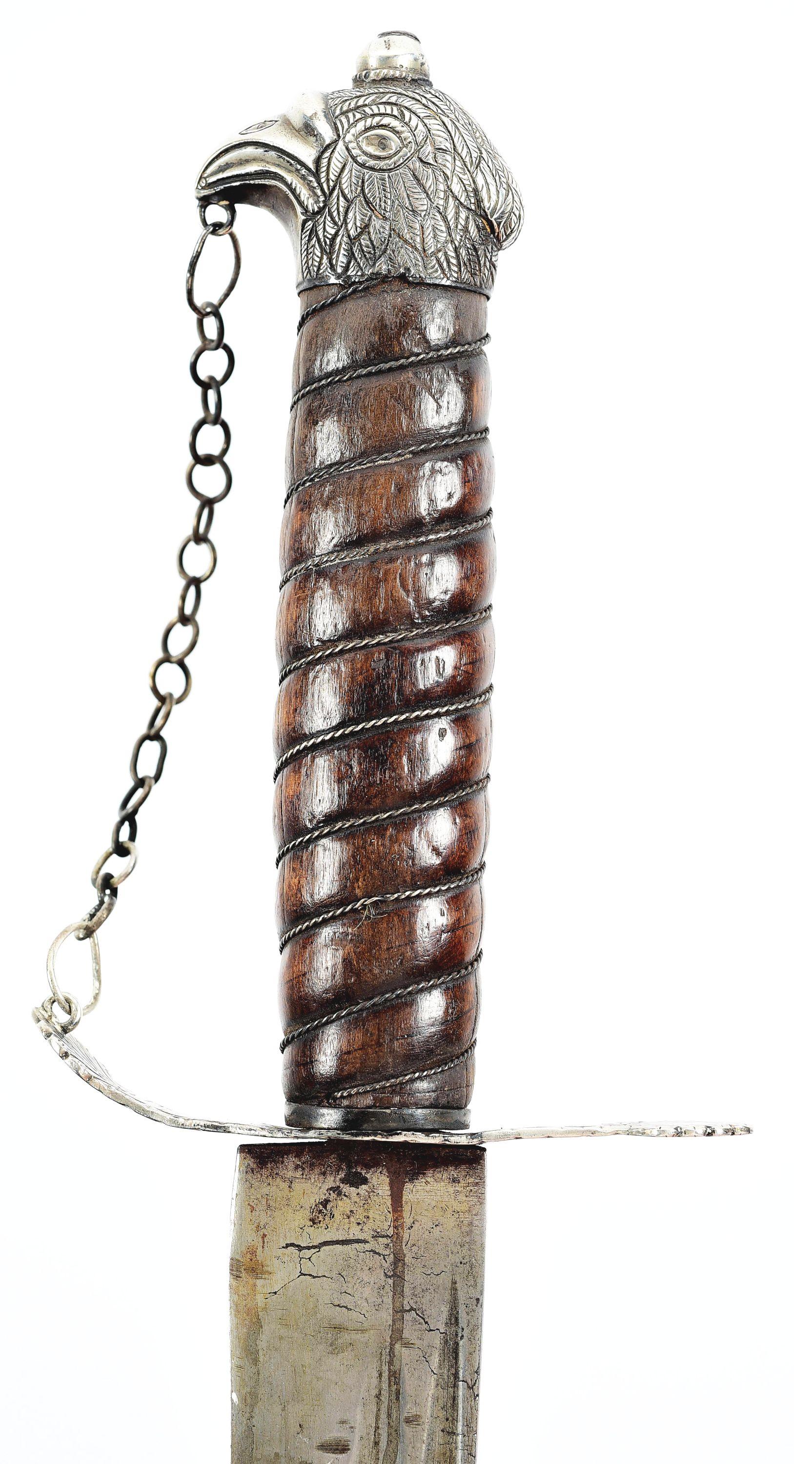 DOCUMENTED ROBERT WEBB HALLMARKED SILVER HILTED SWORD WITH BALTIMORE STYLE EAGLE HEAD POMMEL.