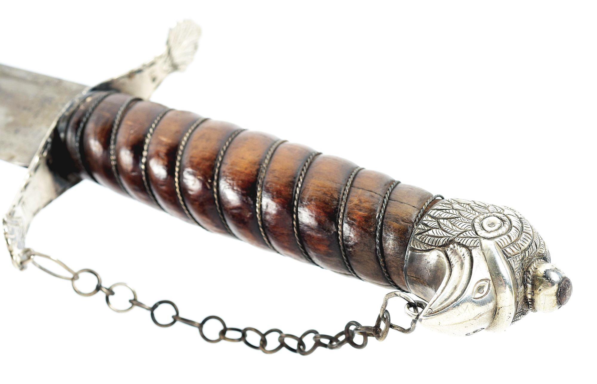 DOCUMENTED ROBERT WEBB HALLMARKED SILVER HILTED SWORD WITH BALTIMORE STYLE EAGLE HEAD POMMEL.
