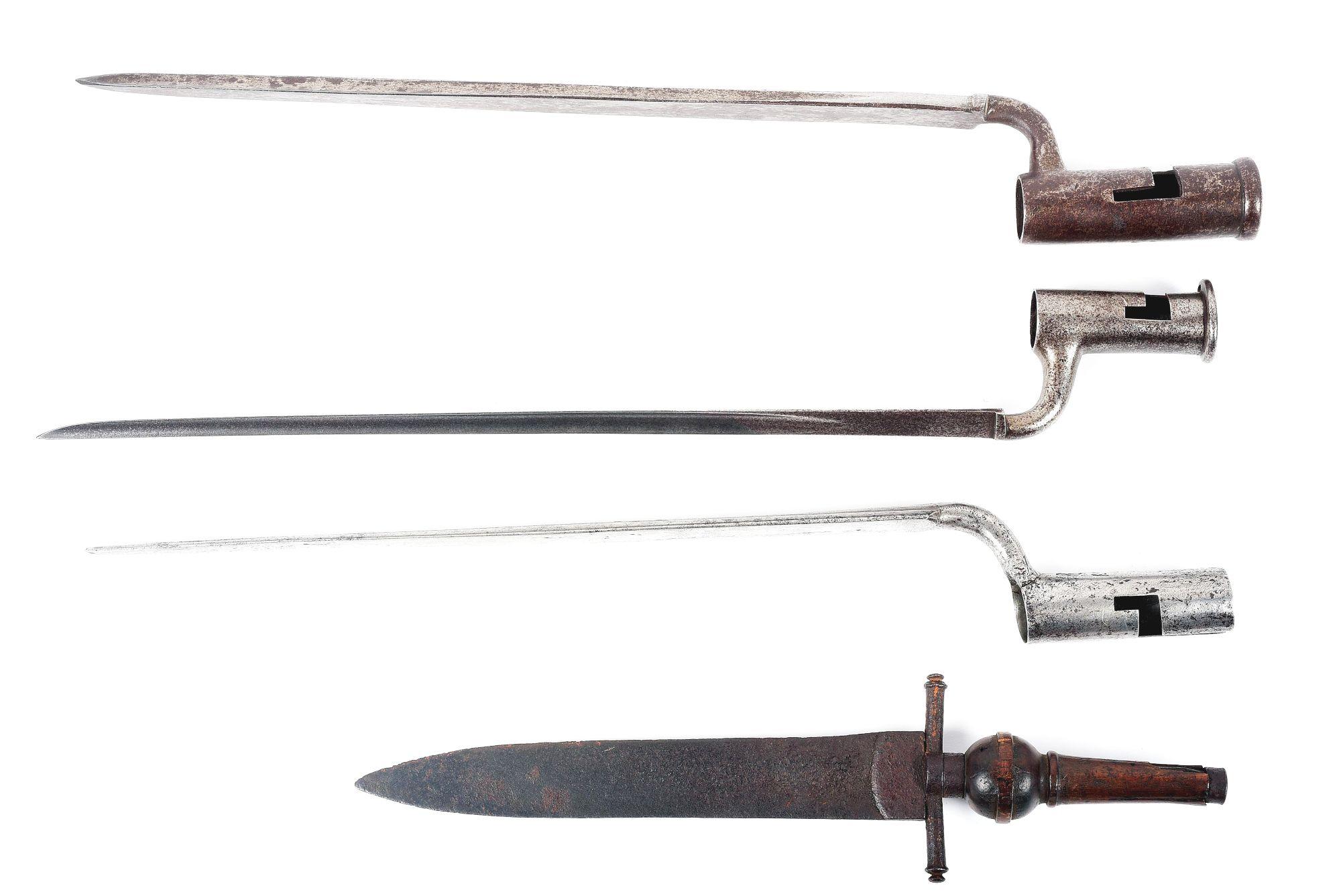 LOT OF 4: 18TH CENTURY BAYONETS.