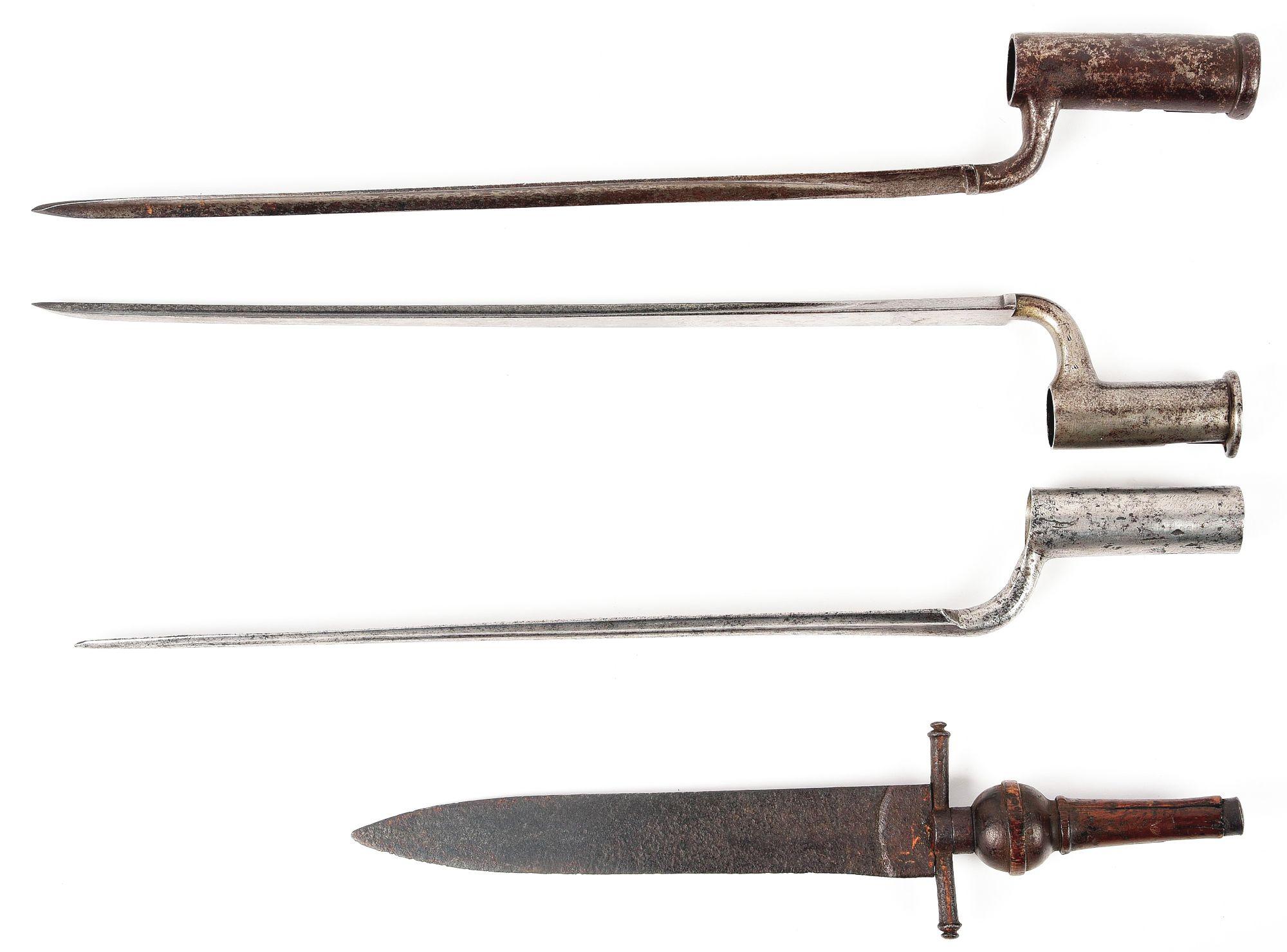 LOT OF 4: 18TH CENTURY BAYONETS.