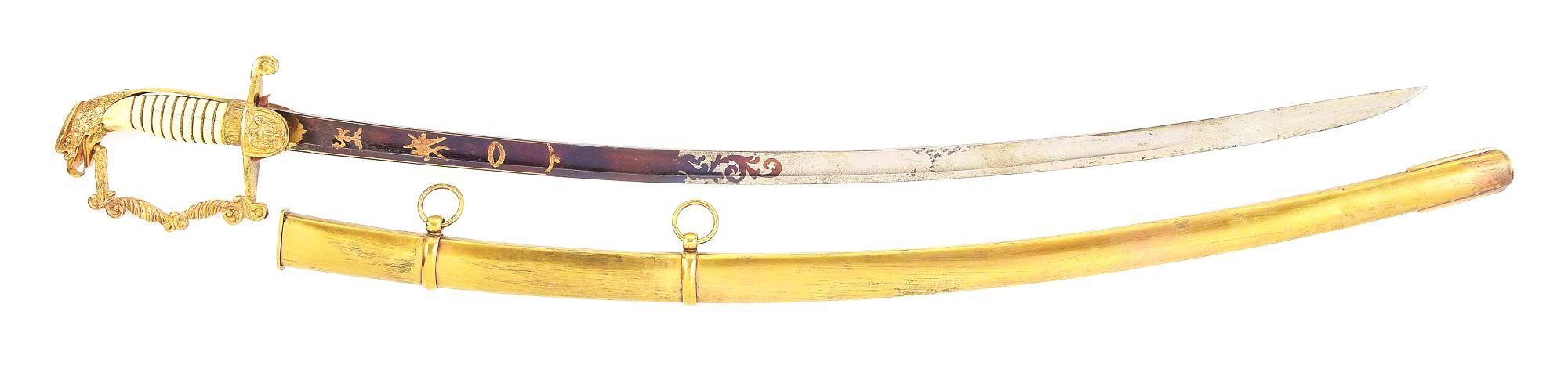 MARYLAND MILITIA CAVALRY OFFICER’S EAGLE HEAD SABER, 1846 COMMISSION, AND DOCUMENTS OF CAPTAIN MATTH