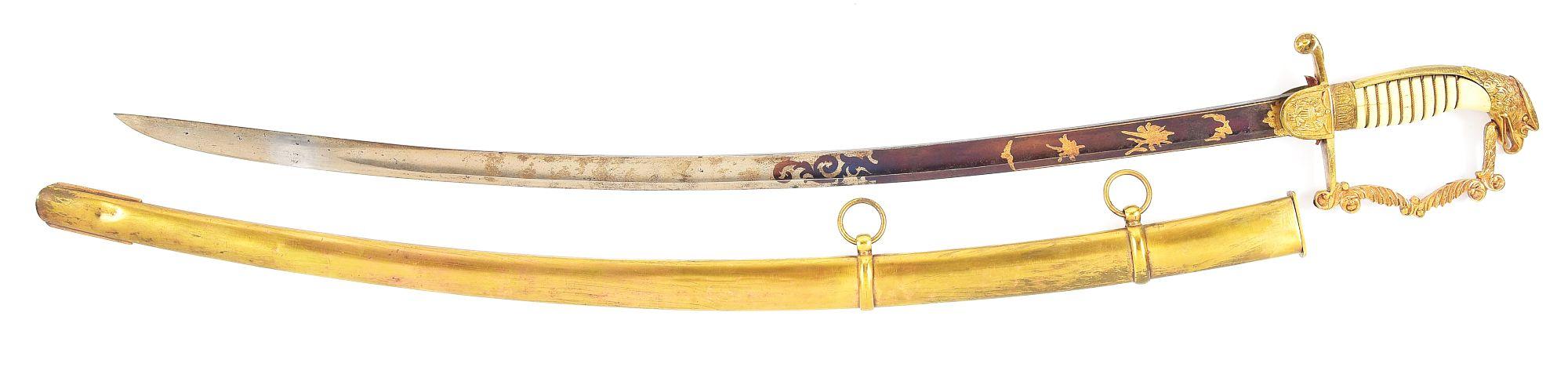 MARYLAND MILITIA CAVALRY OFFICER’S EAGLE HEAD SABER, 1846 COMMISSION, AND DOCUMENTS OF CAPTAIN MATTH