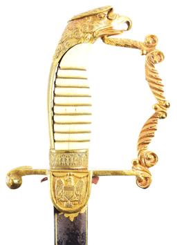 MARYLAND MILITIA CAVALRY OFFICER’S EAGLE HEAD SABER, 1846 COMMISSION, AND DOCUMENTS OF CAPTAIN MATTH