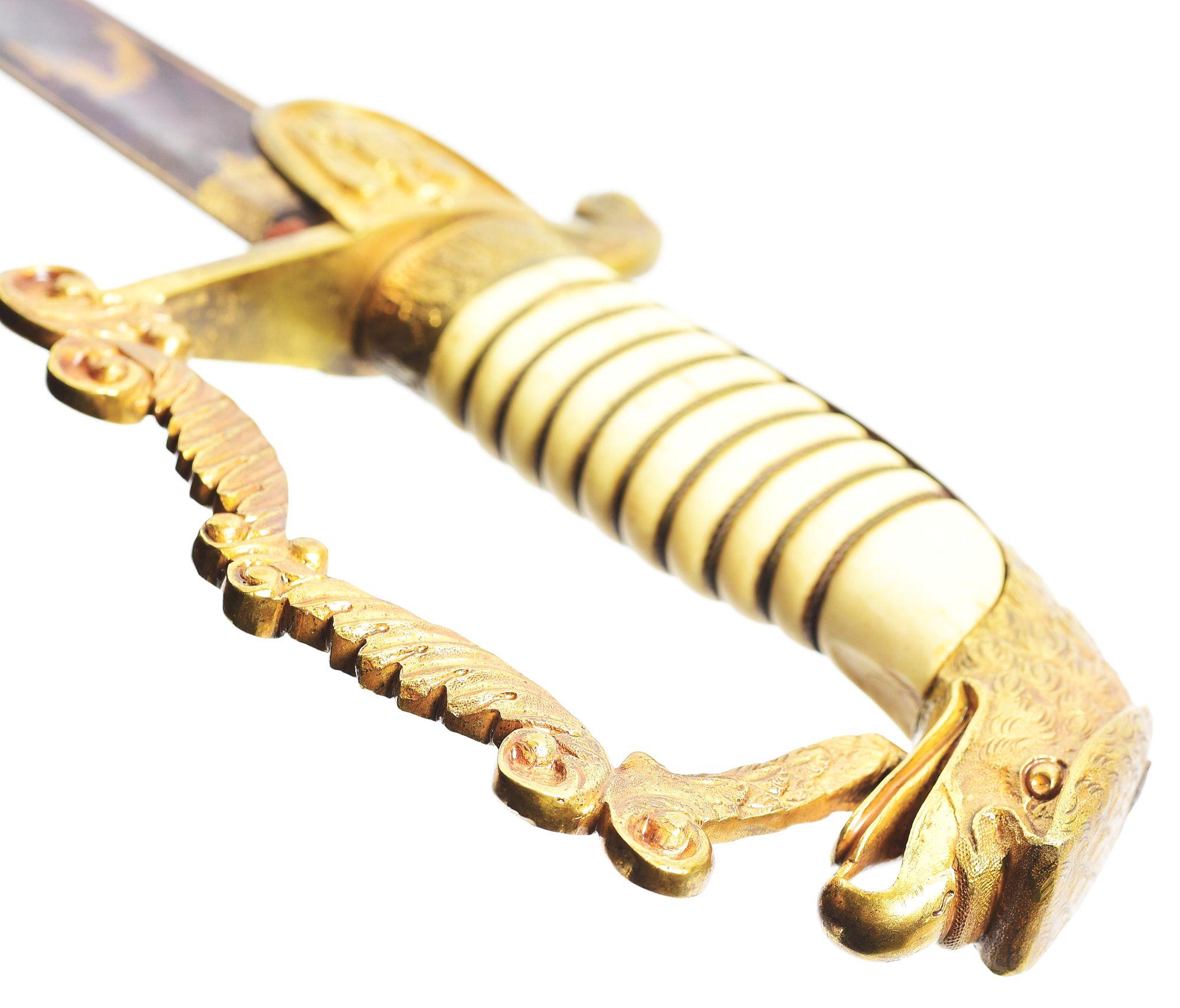 MARYLAND MILITIA CAVALRY OFFICER’S EAGLE HEAD SABER, 1846 COMMISSION, AND DOCUMENTS OF CAPTAIN MATTH
